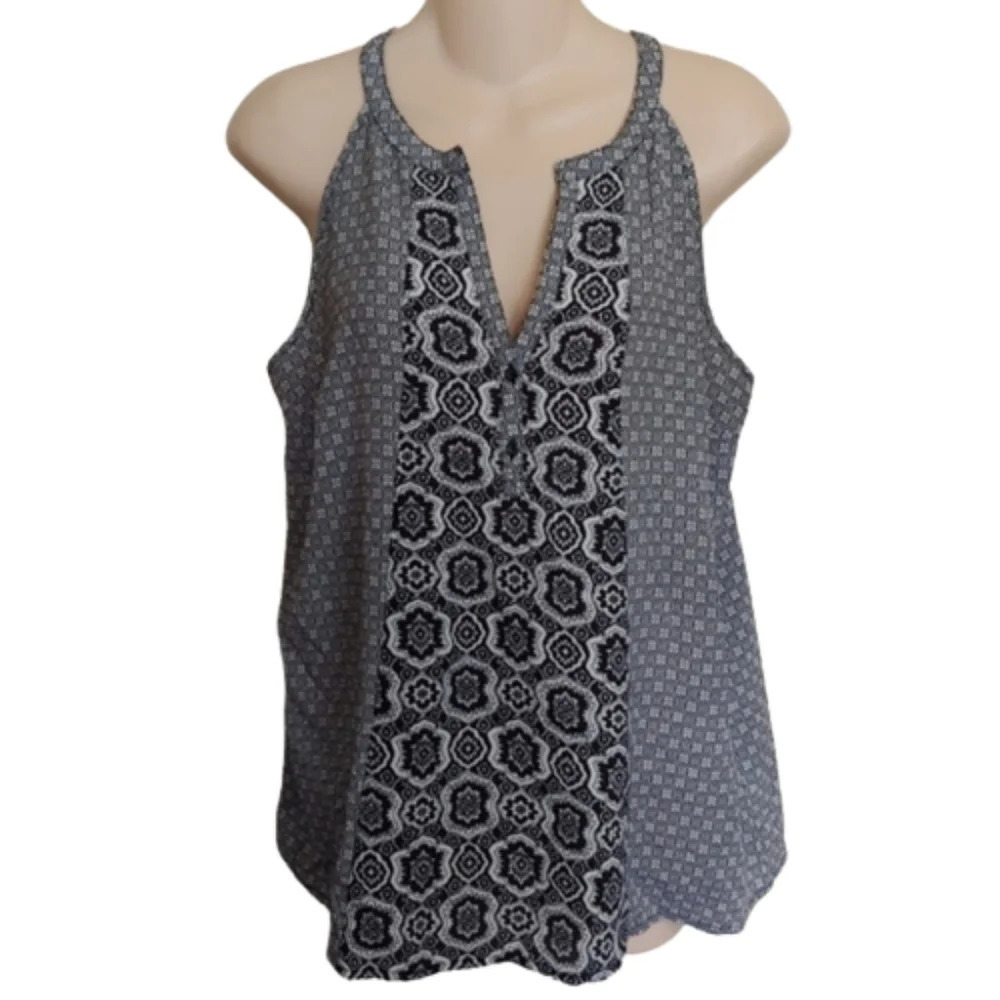 Old Navy Black/White Geometric Printed Sleeveless V-neck Top Size Women's Small
